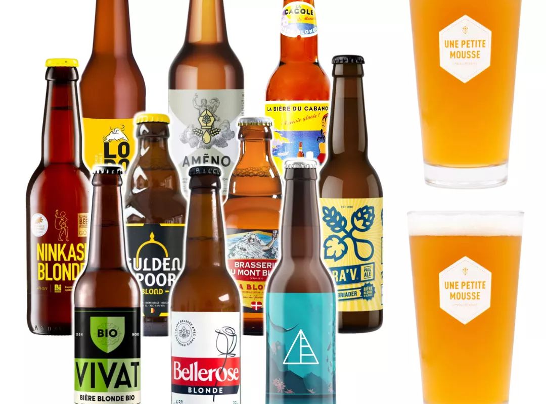 Coffret de 10 Bières Blondes et 2 verres à bière | Une Petite Mousse